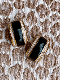 Vintage Christian Dior Clear Rhinestone Black Stripe Clip On Earrings 2