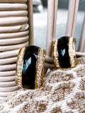 Vintage Christian Dior Clear Rhinestone Black Stripe Clip On Earrings 8