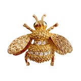 Vintage Gold Tone Emerald Eye Rhinestone Bumble Bee Brooch Pin White Background 3