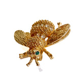Vintage Gold Tone Emerald Eye Rhinestone Bumble Bee Brooch Pin White Background 4