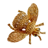 Vintage Gold Tone Emerald Eye Rhinestone Bumble Bee Brooch Pin White Background 1