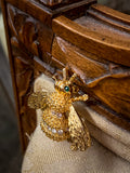 Vintage Gold Tone Emerald Eye Rhinestone Bumble Bee Brooch Pin 3