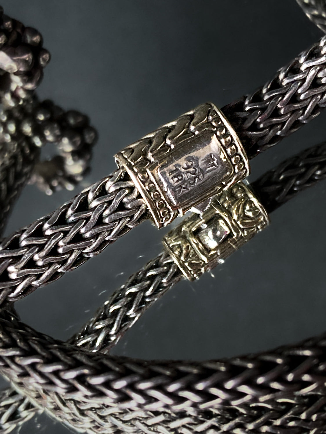 Vintage Stephen Dweck Sterling Silver 18K Gold Carved Quartz Pendant Necklace Signed