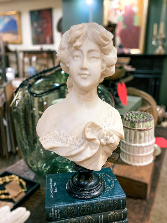 Antique Hand Carved Italian Marble Female Bust by Adolfo Cipriani (1880-1930)