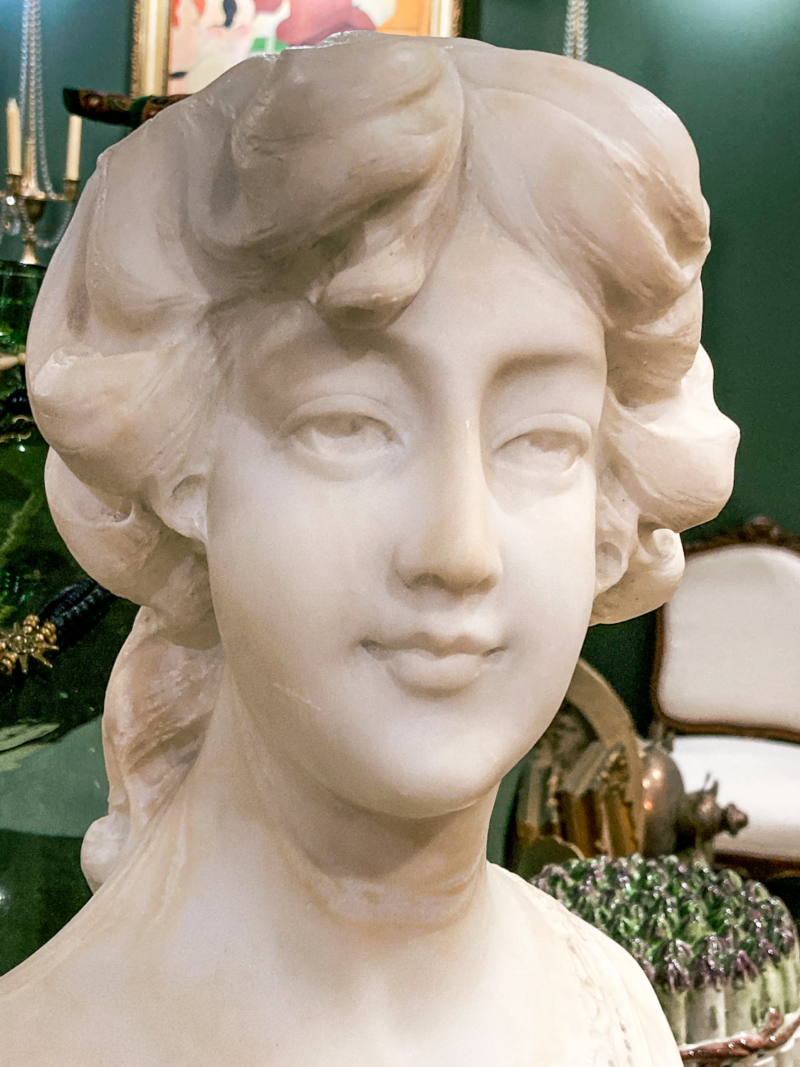 Antique Hand Carved Italian Marble Female Bust by Adolfo Cipriani (1880-1930)