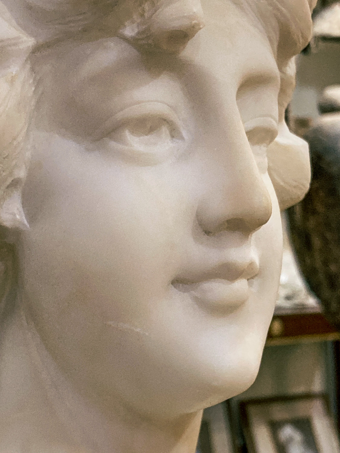Antique Hand Carved Italian Marble Female Bust by Adolfo Cipriani (1880-1930)