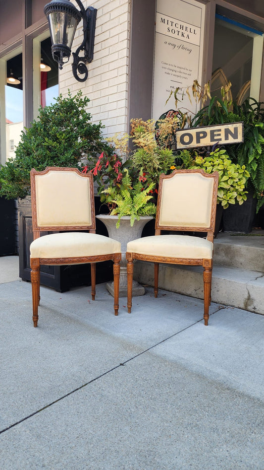 A Pair of French Chairs Louis XVI Style Yellow Upholstered Wooden
