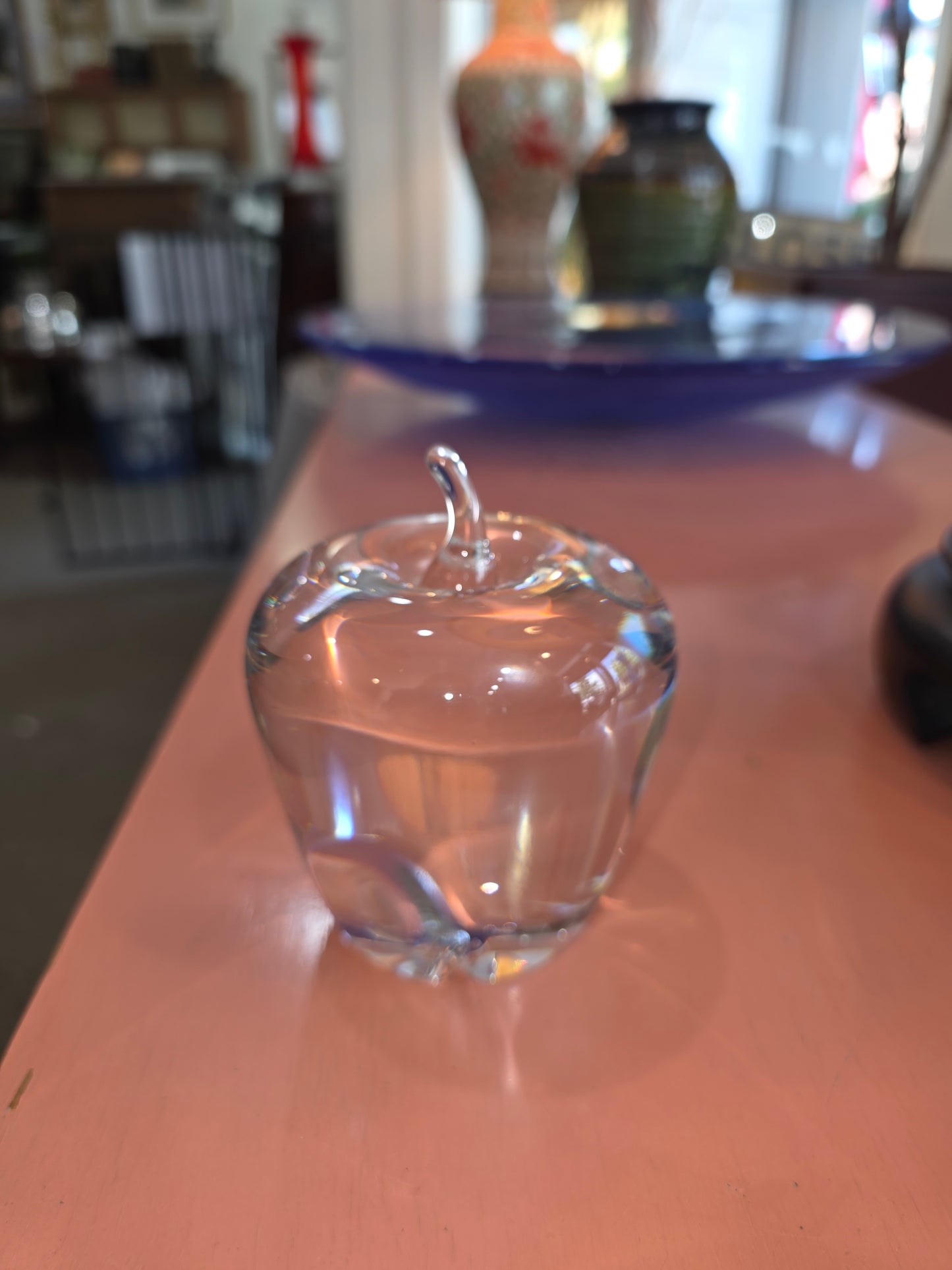 Vintage Val Saint Lambert Handblown Clear Crystal Apple Signed Paperweight