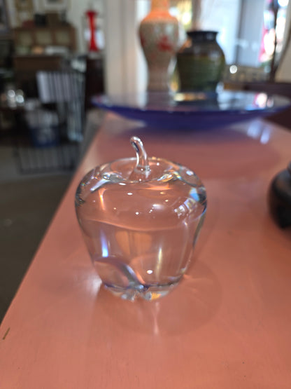 Vintage Val Saint Lambert Handblown Clear Crystal Apple Signed Paperweight
