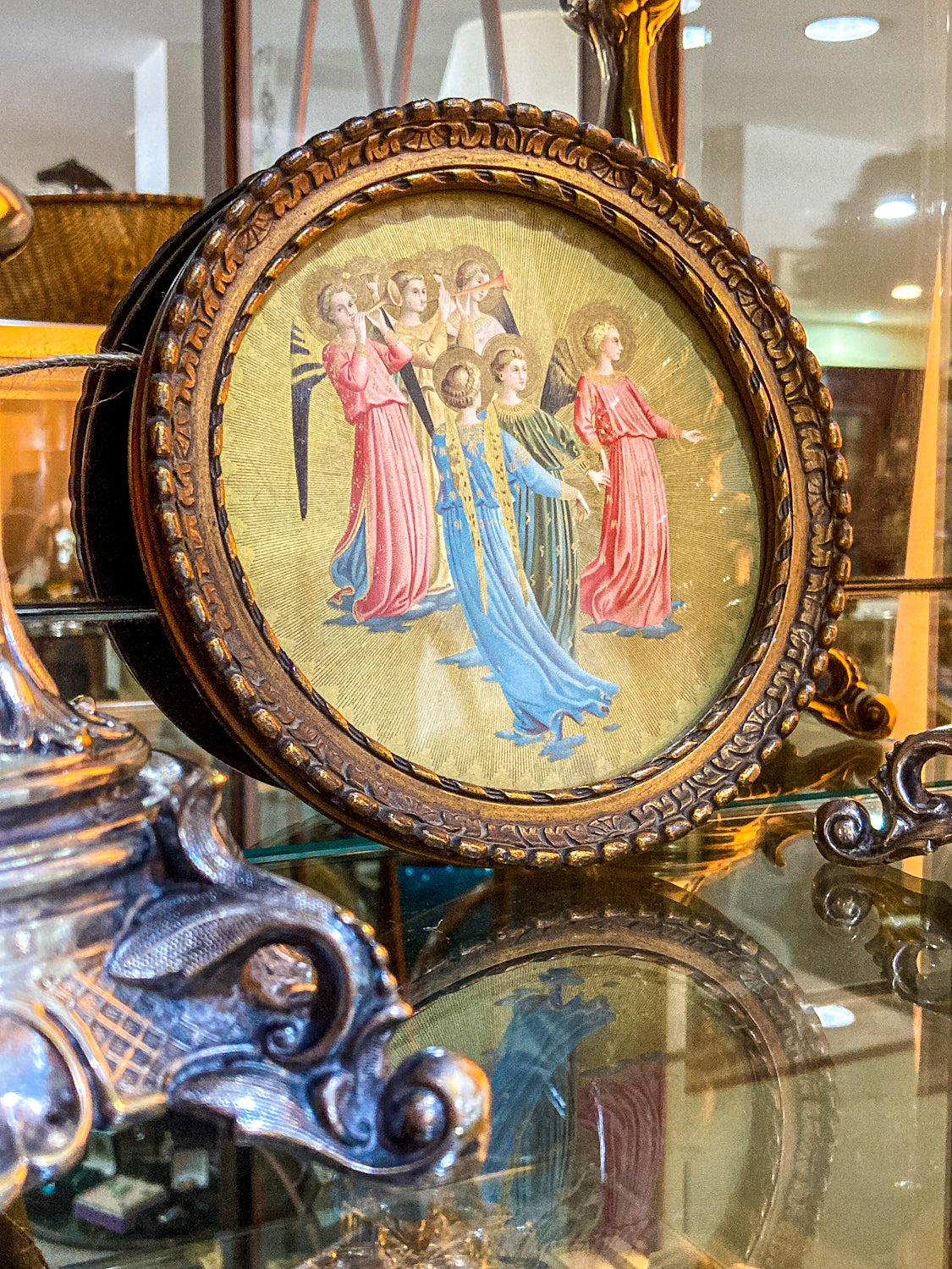 1920s Miniature Group of Angels Wunderly Brothers Retail Circular Painting