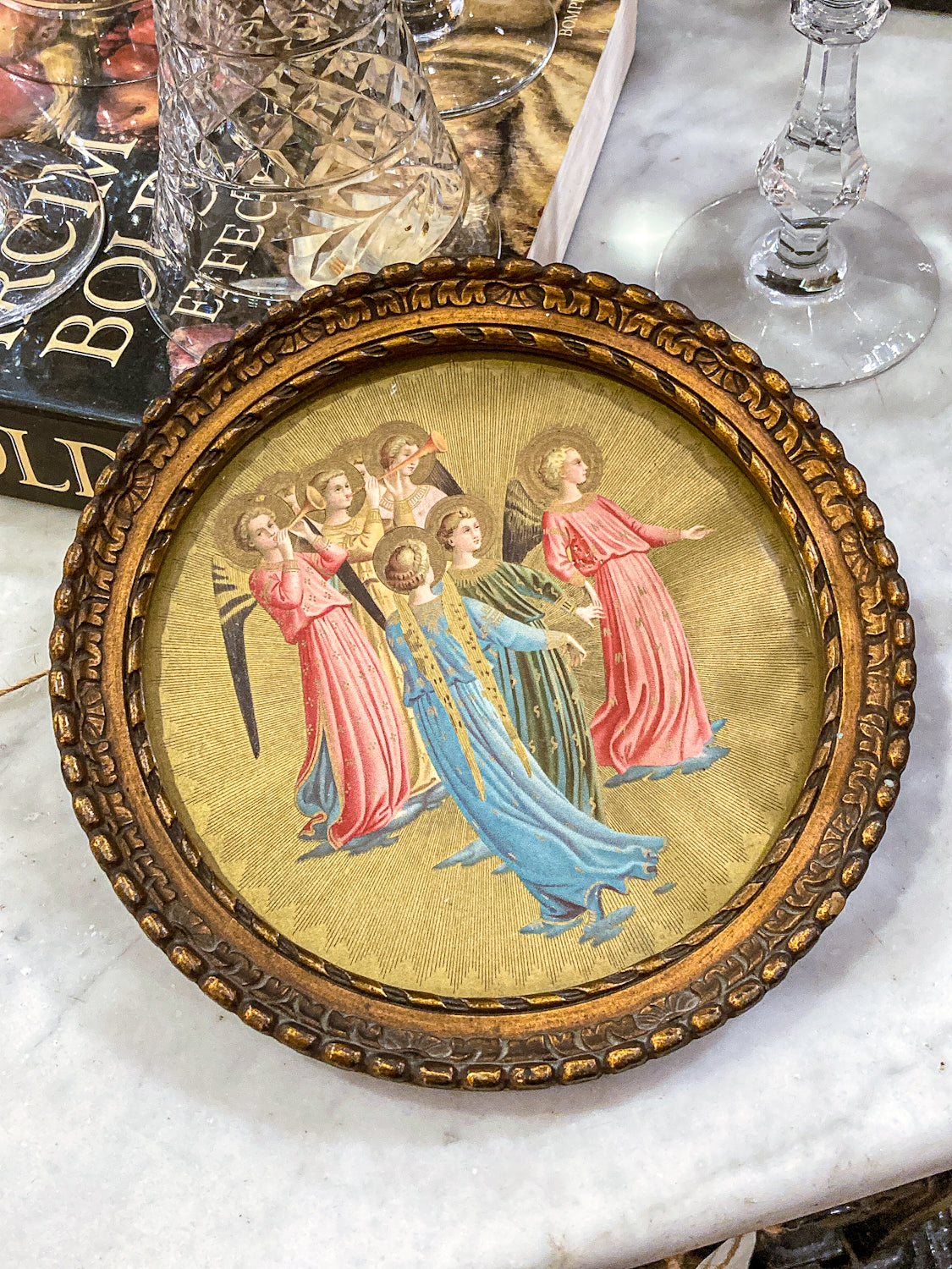 1920s Miniature Group of Angels Wunderly Brothers Retail Circular Painting