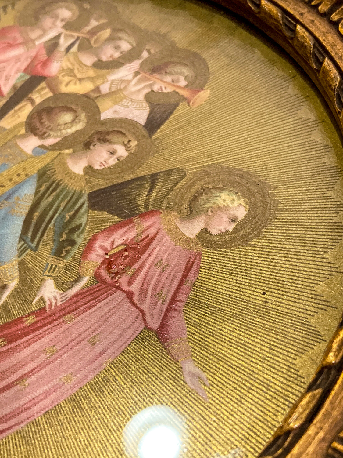 1920s Miniature Group of Angels Wunderly Brothers Retail Circular Painting