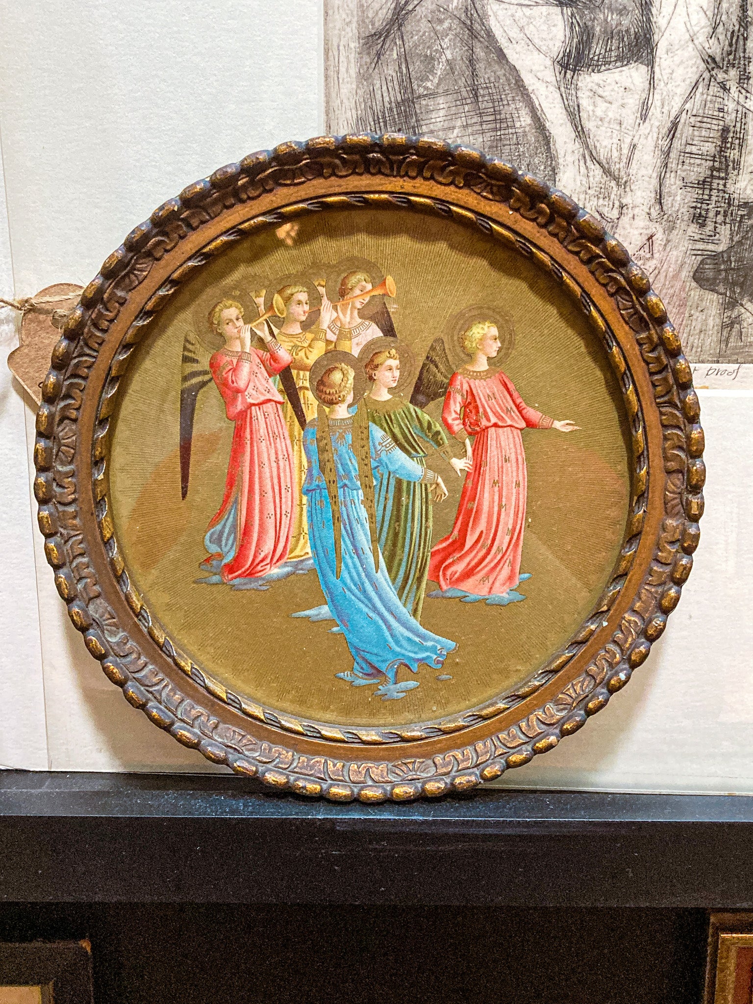 1920s Miniature Group of Angels Wunderly Brothers Retail Circular Painting