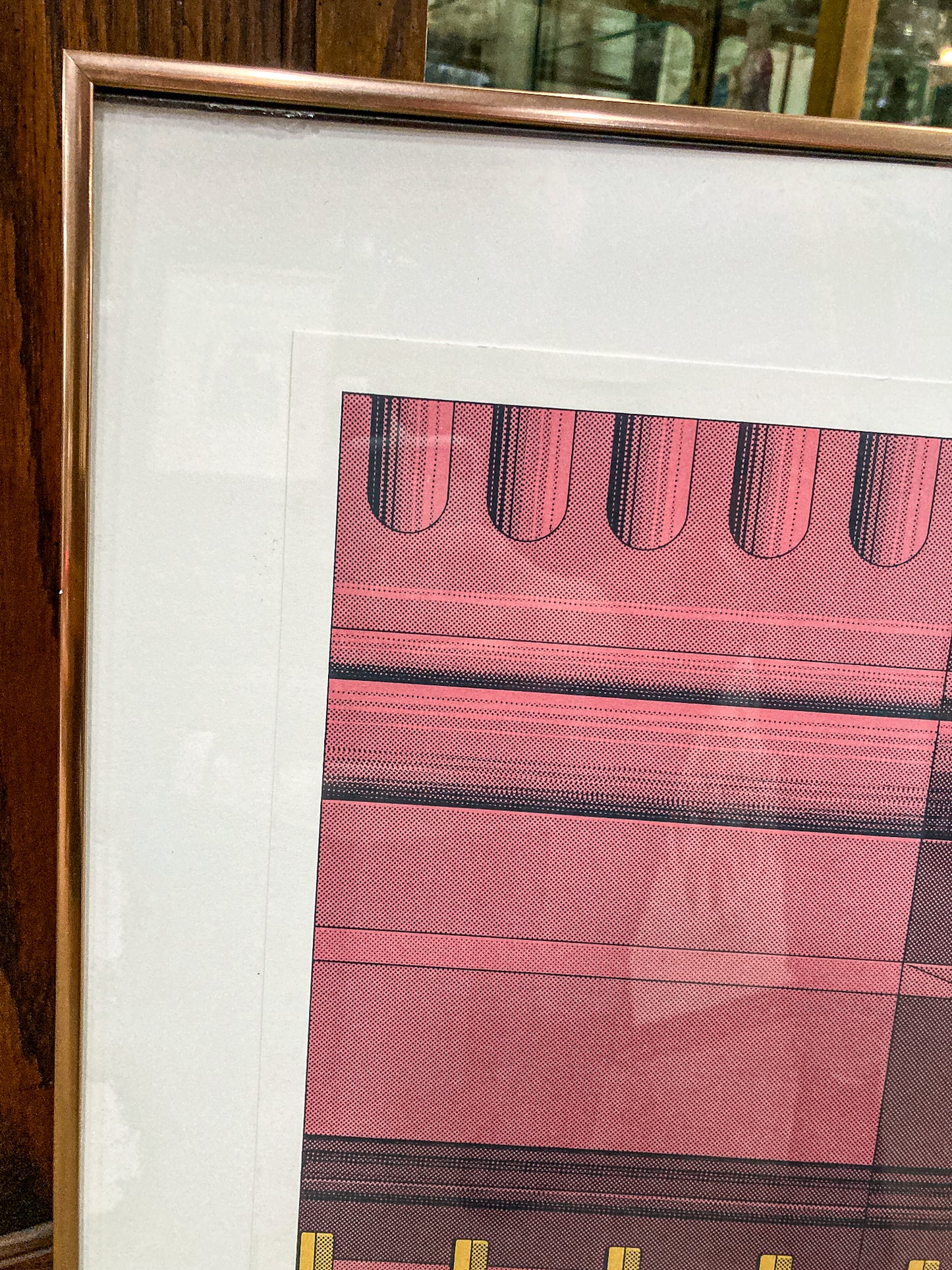 1978 Hugh Kepets Pink Gold Architectural Abstract Framed Offset Lithograph