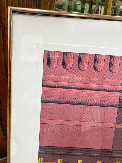 1978 Hugh Kepets Pink Gold Architectural Abstract Framed Offset Lithograph