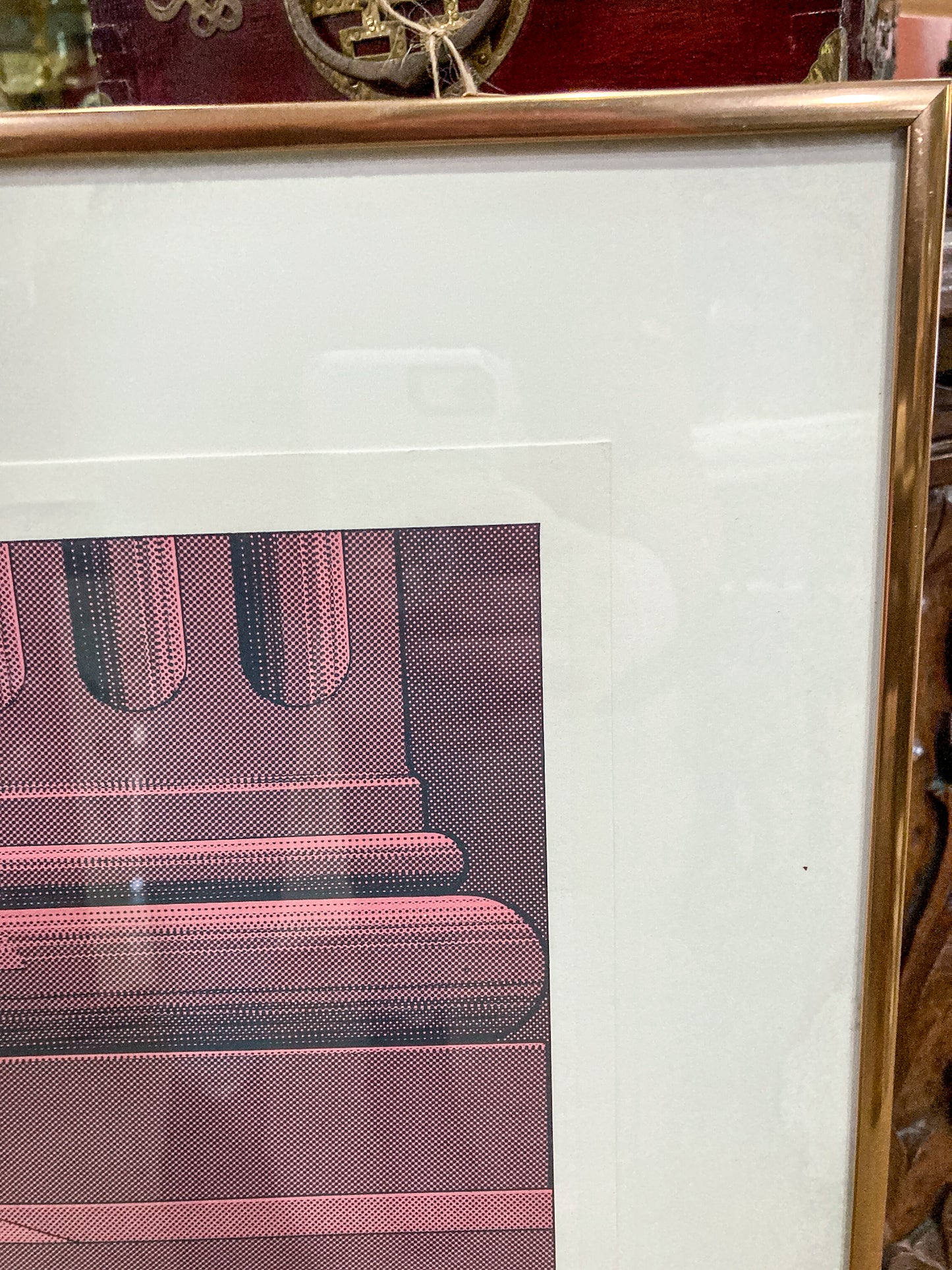 1978 Hugh Kepets Pink Gold Architectural Abstract Framed Offset Lithograph