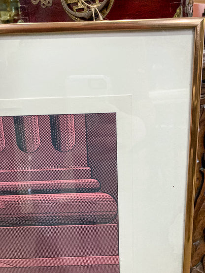 1978 Hugh Kepets Pink Gold Architectural Abstract Framed Offset Lithograph