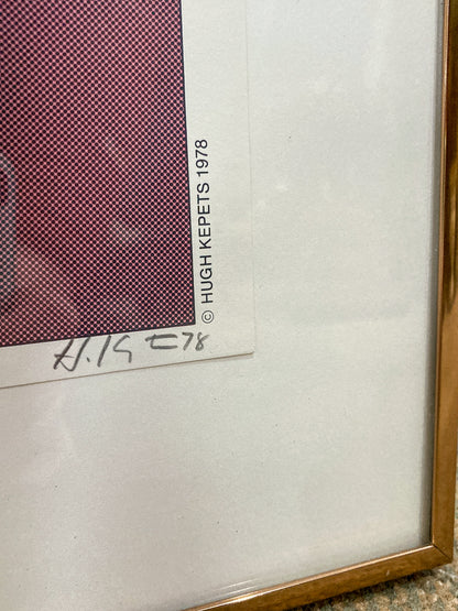 1978 Hugh Kepets Pink Gold Architectural Abstract Framed Offset Lithograph