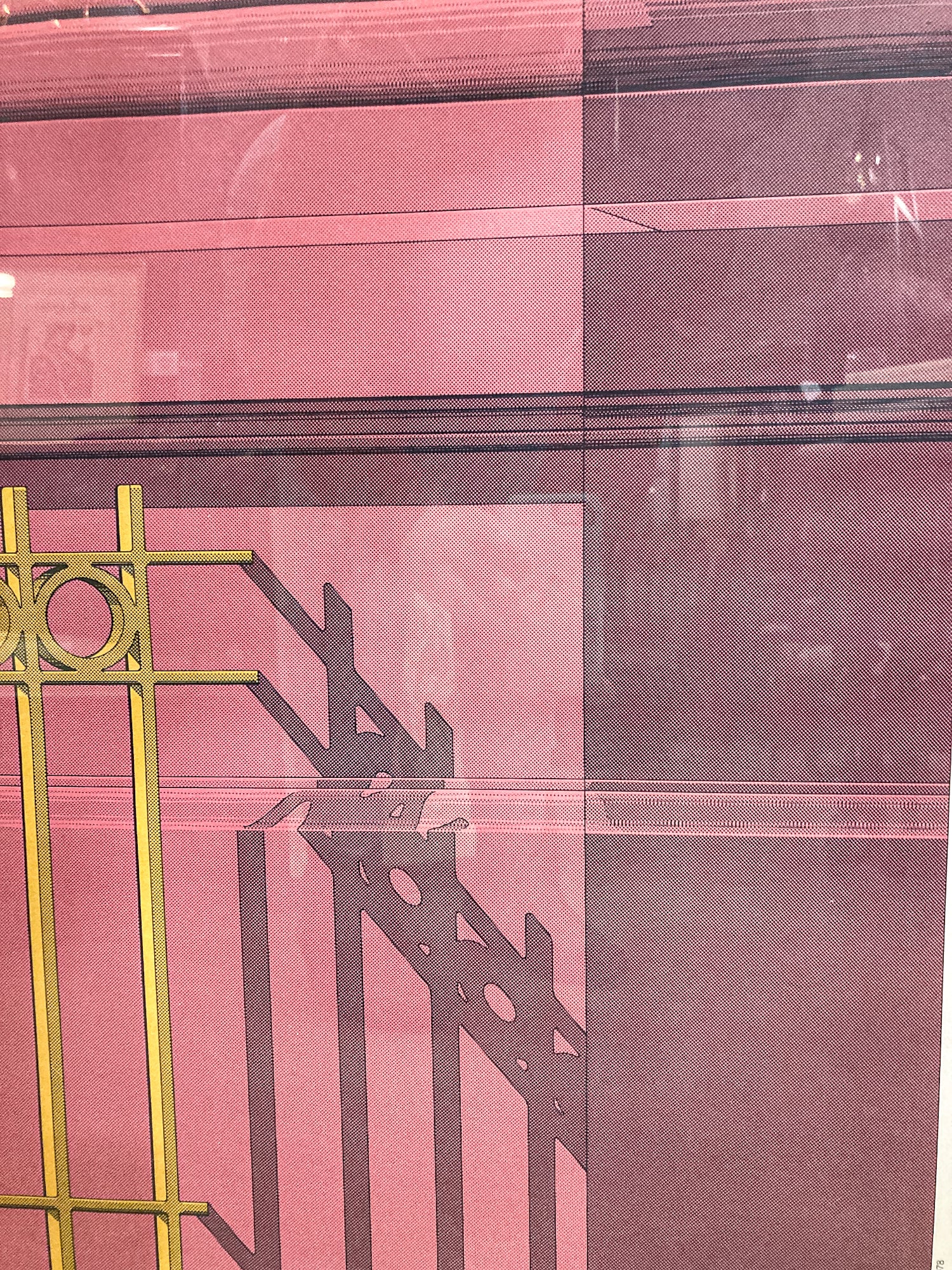 1978 Hugh Kepets Pink Gold Architectural Abstract Framed Offset Lithograph