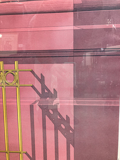 1978 Hugh Kepets Pink Gold Architectural Abstract Framed Offset Lithograph