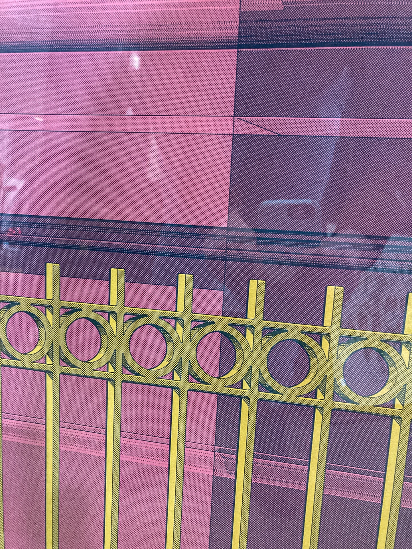 1978 Hugh Kepets Pink Gold Architectural Abstract Framed Offset Lithograph