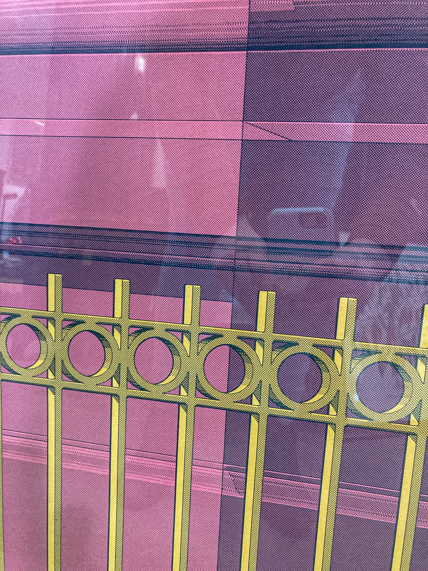 1978 Hugh Kepets Pink Gold Architectural Abstract Framed Offset Lithograph