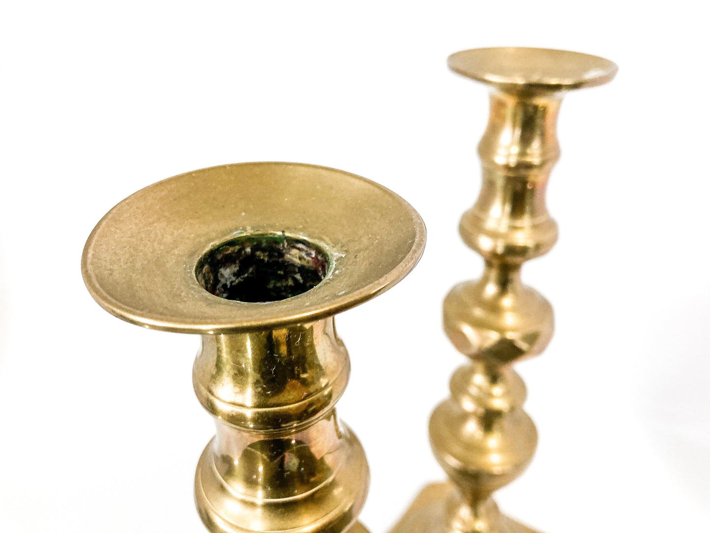 19th Century Antique English Brass Ace of Diamond Candlesticks