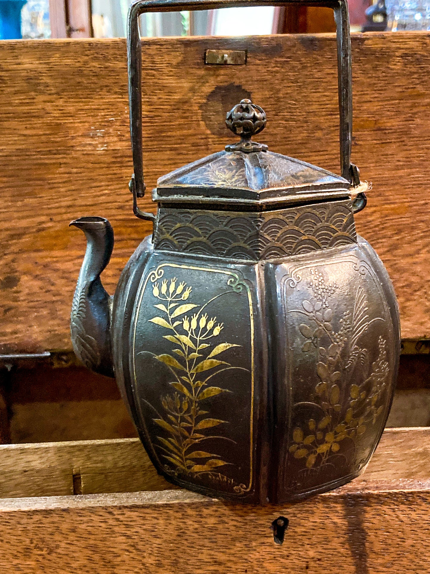 19th Century Japanese Meiji Period Mixed Metal Bronze Small Teapot Kettle