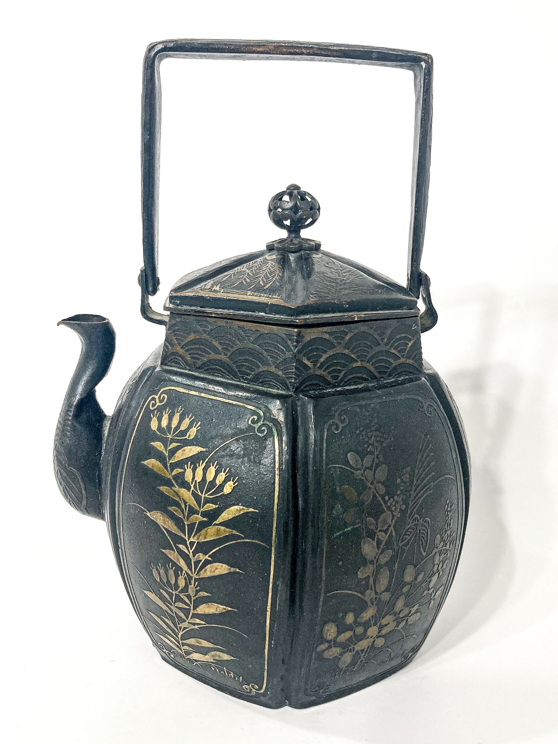 19th Century Japanese Meiji Period Mixed Metal Bronze Small Teapot Kettle