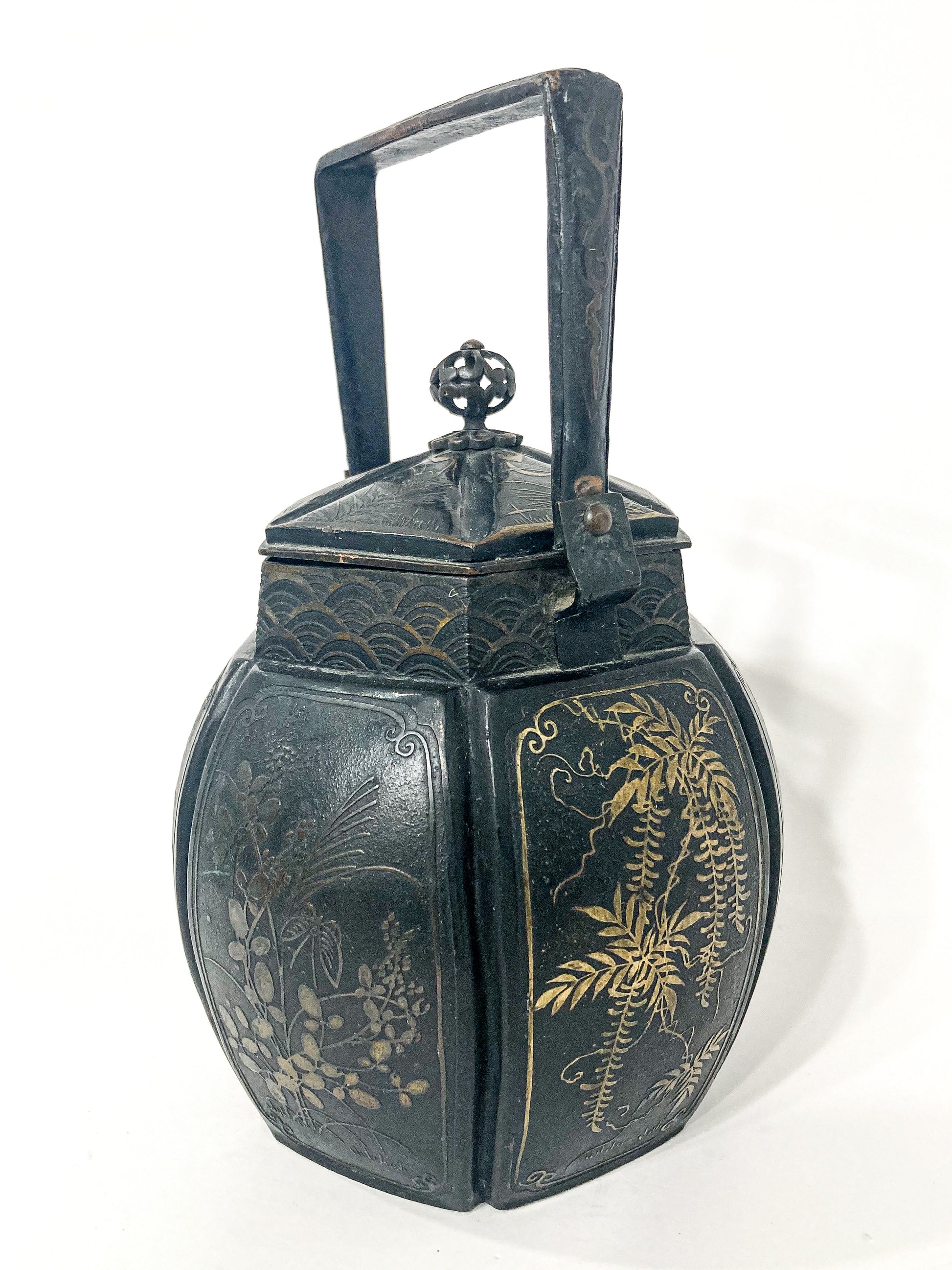 19th Century Japanese Meiji Period Mixed Metal Bronze Small Teapot Kettle