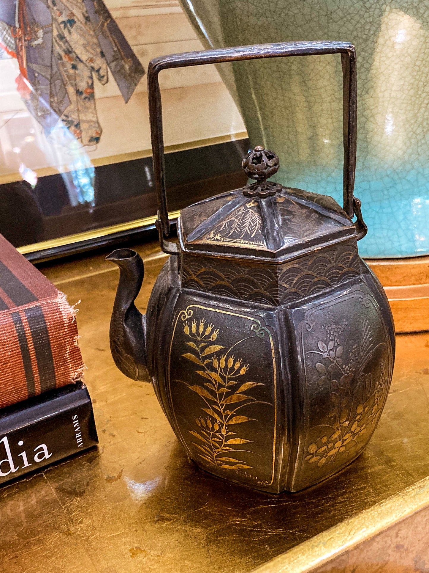 19th Century Japanese Meiji Period Mixed Metal Bronze Small Teapot Kettle