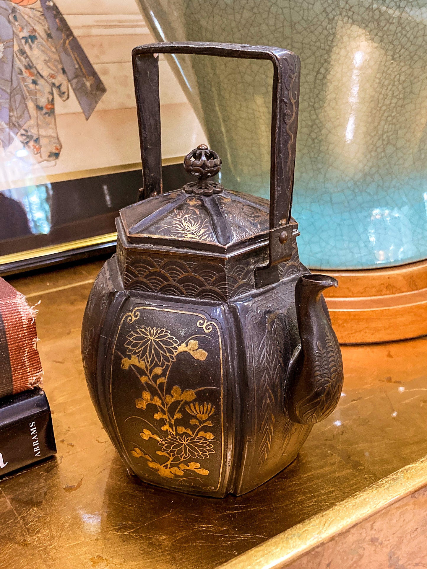 19th Century Japanese Meiji Period Mixed Metal Bronze Small Teapot Kettle