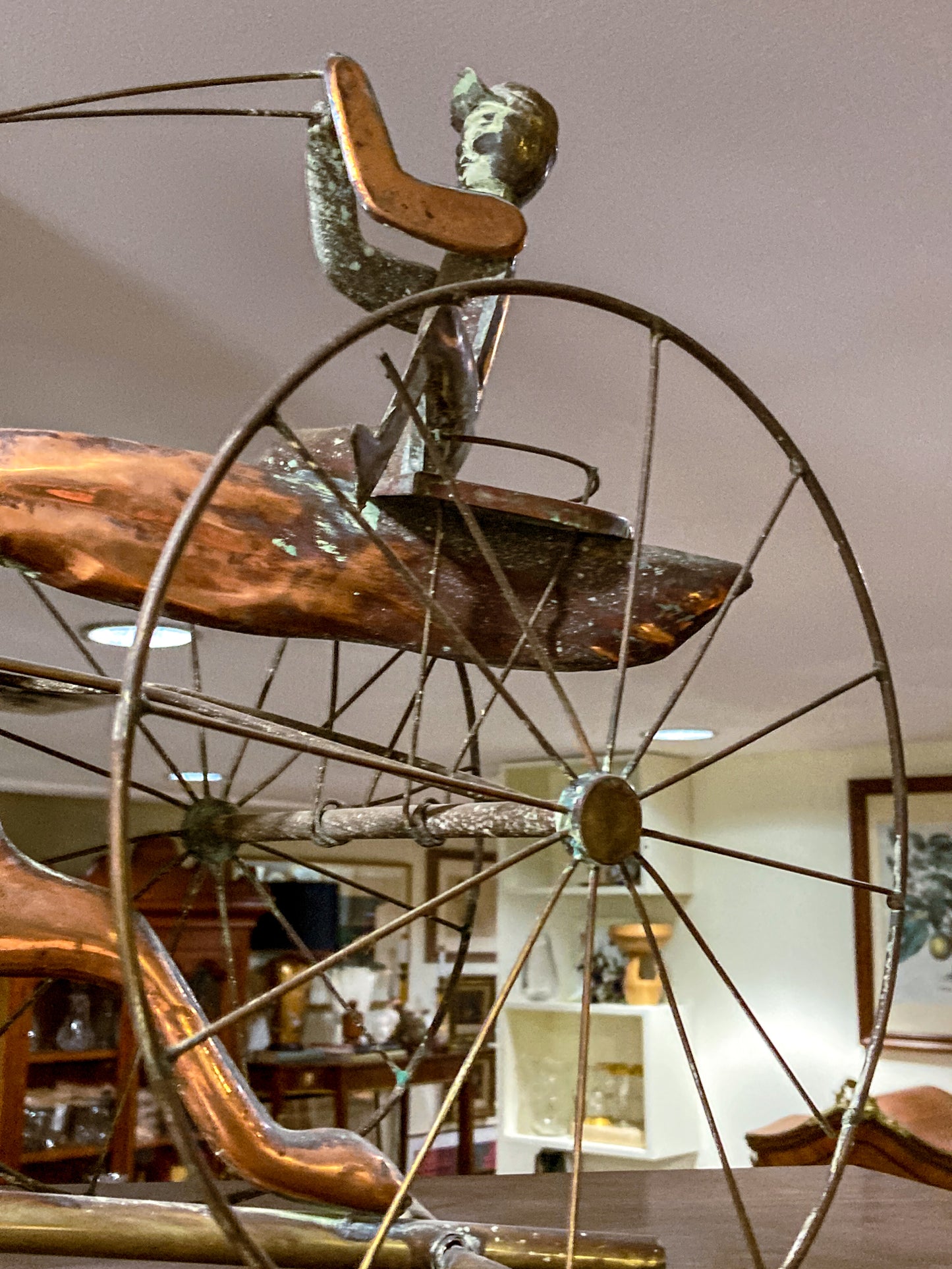 19th Century Style Reproduction Copper Horse Sulky Jockey Weathervane