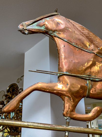 19th Century Style Reproduction Copper Horse Sulky Jockey Weathervane
