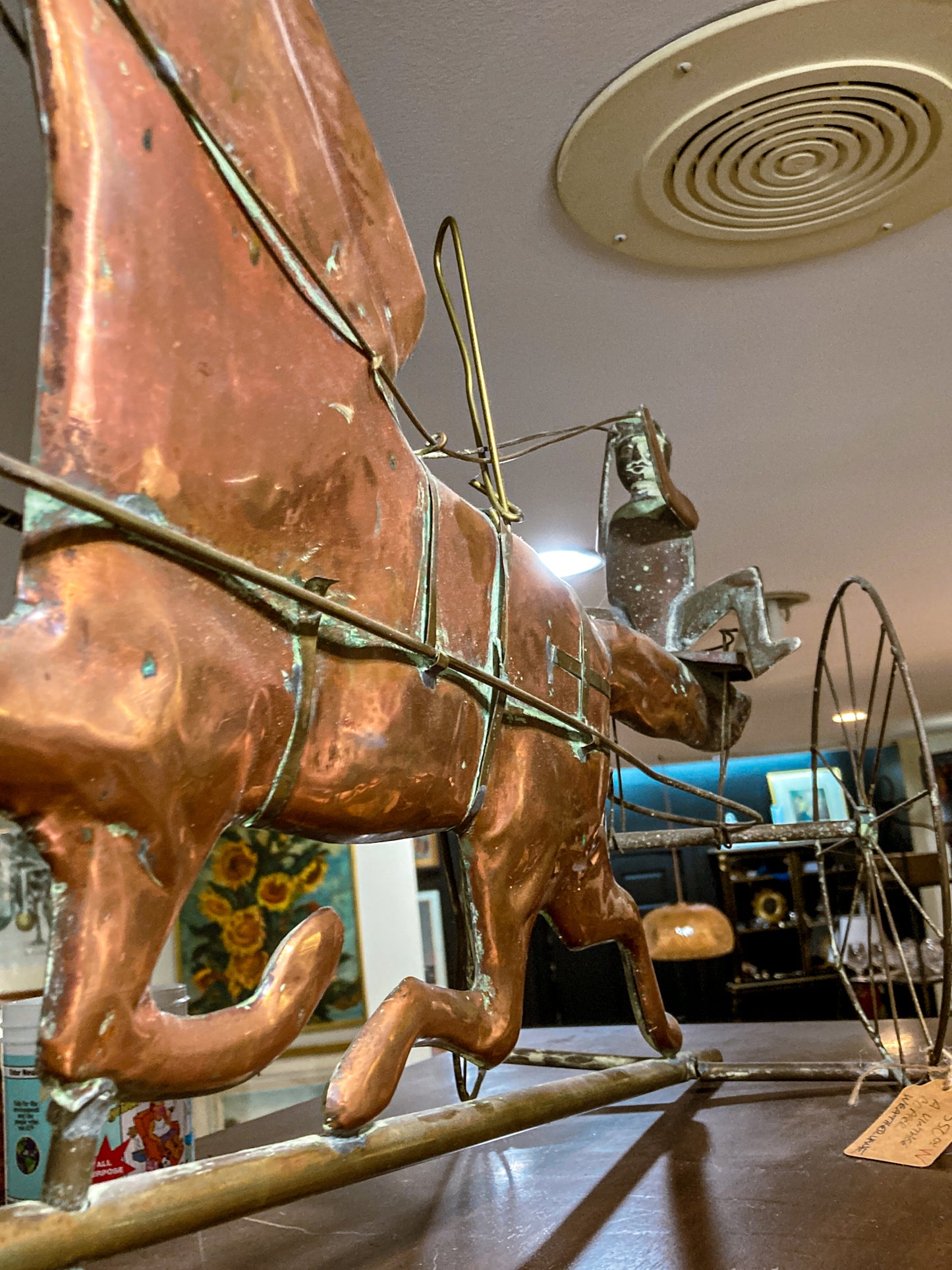 19th Century Style Reproduction Copper Horse Sulky Jockey Weathervane