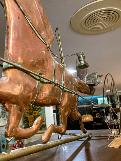 19th Century Style Reproduction Copper Horse Sulky Jockey Weathervane