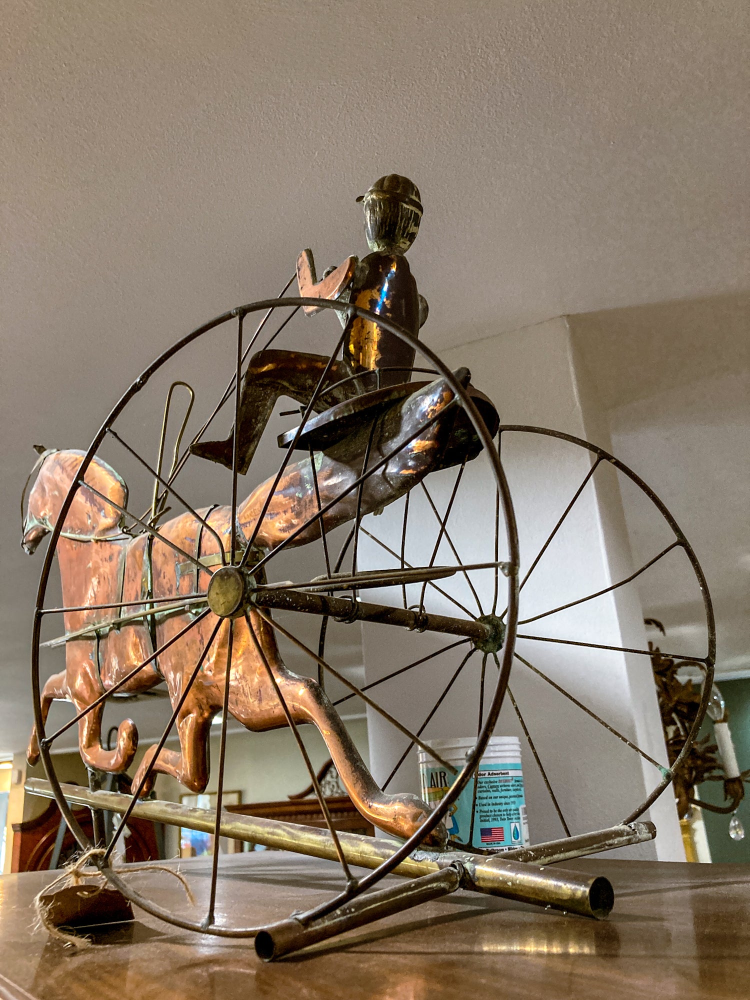 19th Century Style Reproduction Copper Horse Sulky Jockey Weathervane