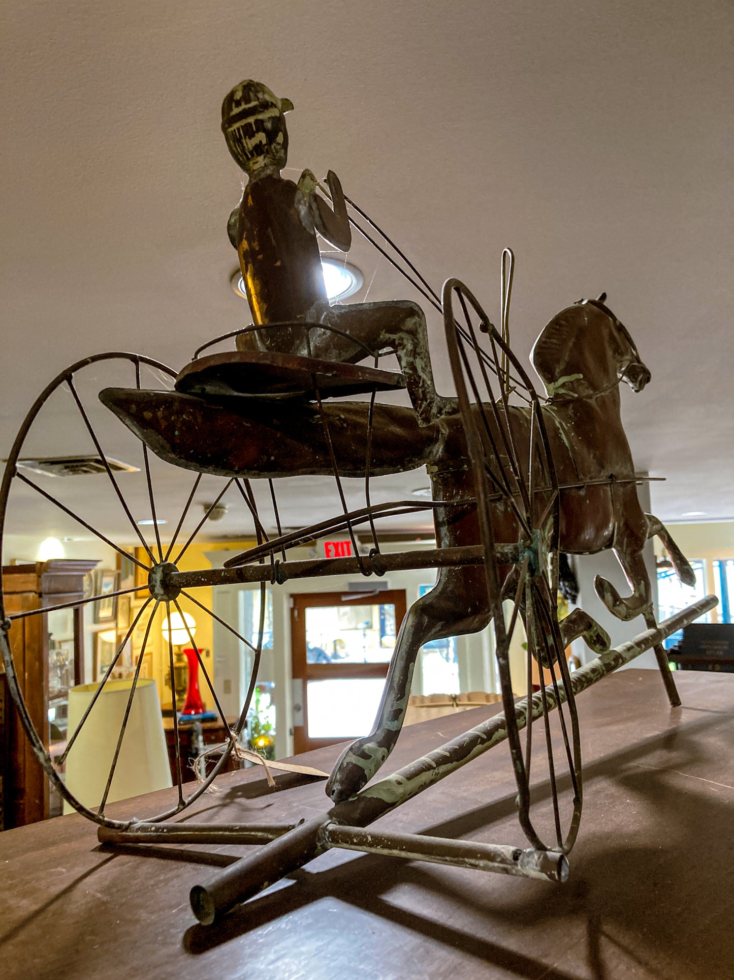 19th Century Style Reproduction Copper Horse Sulky Jockey Weathervane