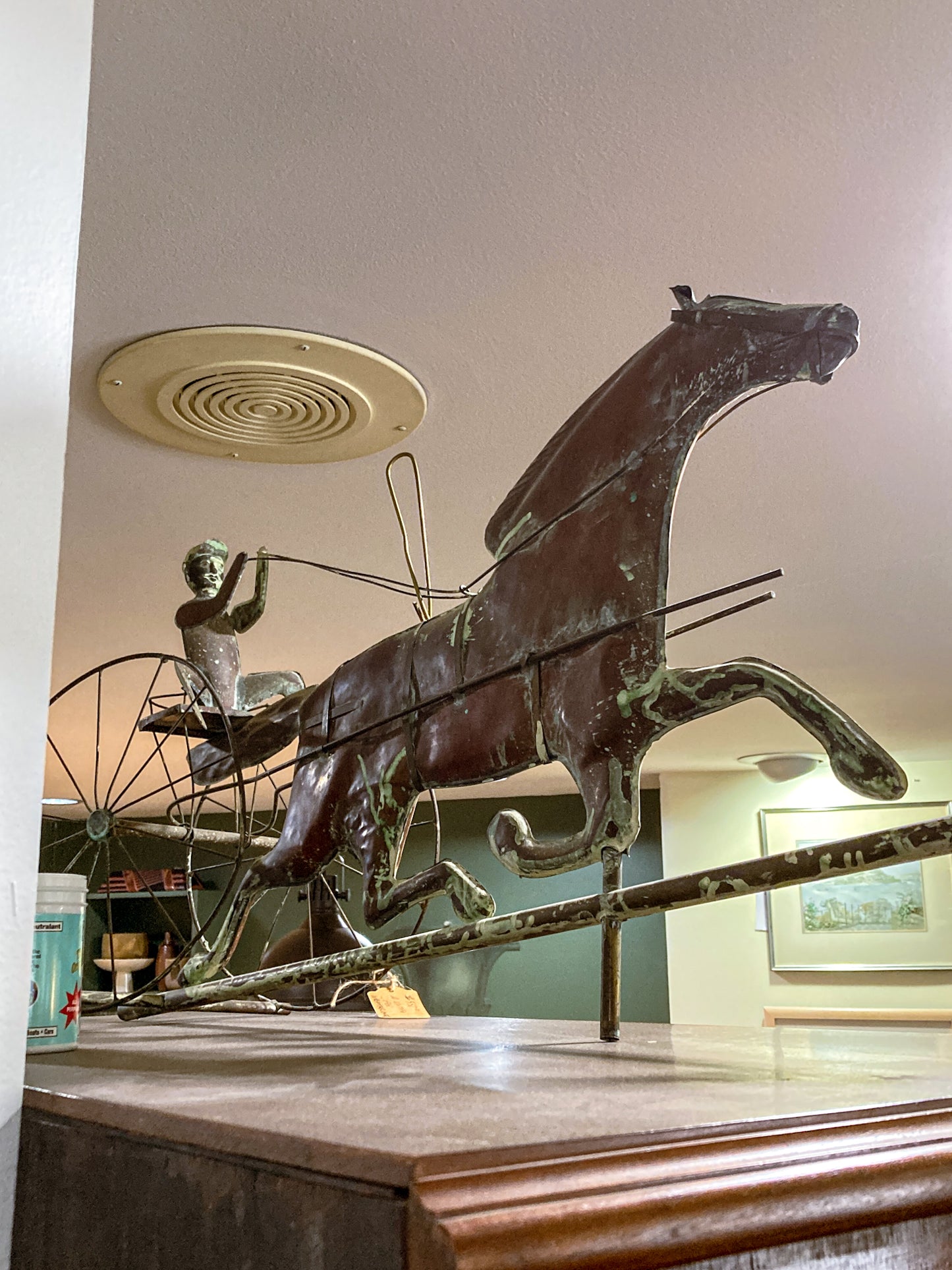 19th Century Style Reproduction Copper Horse Sulky Jockey Weathervane
