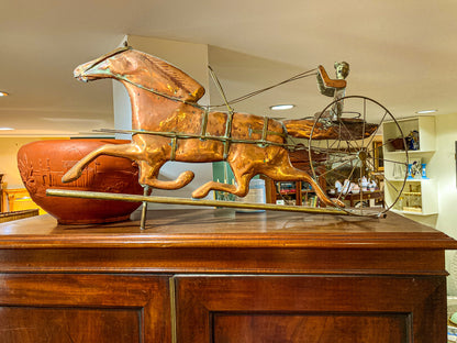 19th Century Style Reproduction Copper Horse Sulky Jockey Weathervane