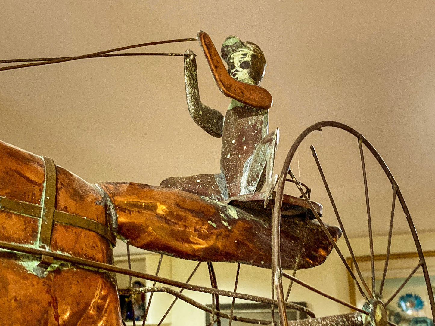 19th Century Style Reproduction Copper Horse Sulky Jockey Weathervane
