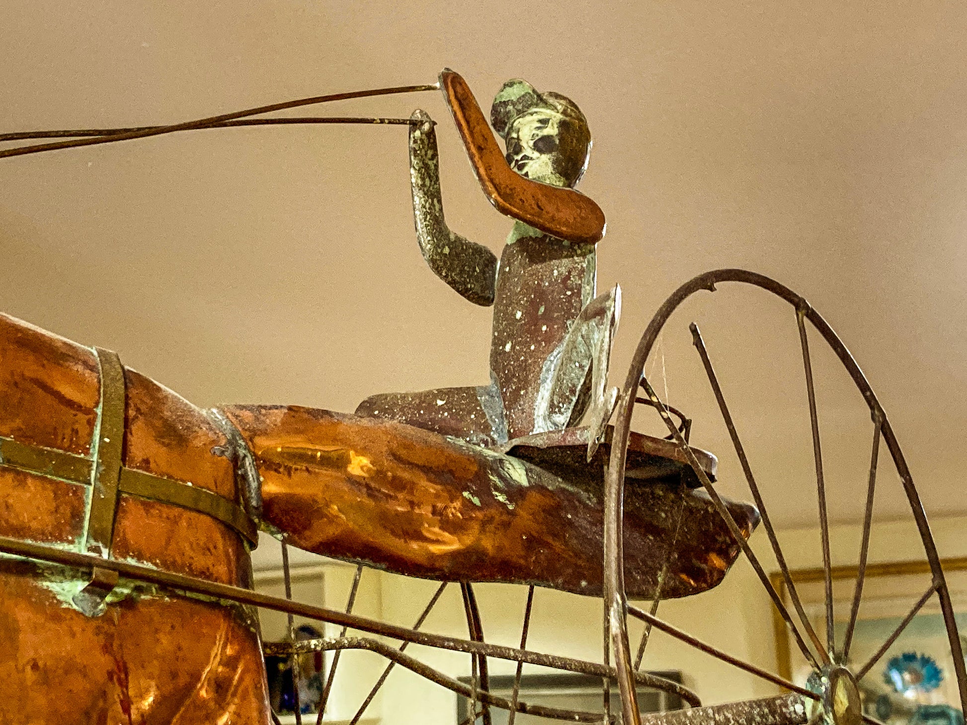 19th Century Style Reproduction Copper Horse Sulky Jockey Weathervane