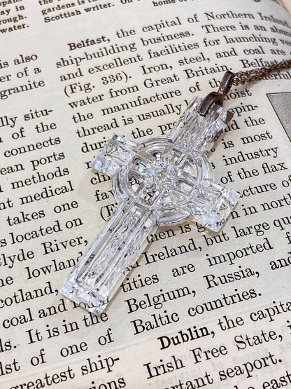 2004 Waterford Clear Crystal Celtic Cross Sterling Silver Pendant Necklace