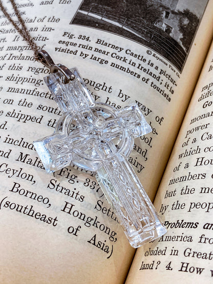 2004 Waterford Clear Crystal Celtic Cross Sterling Silver Pendant Necklace