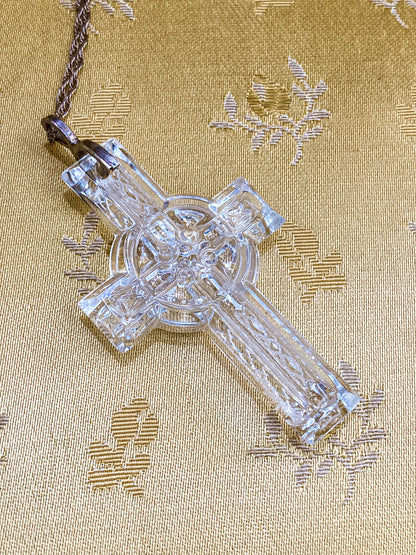 2004 Waterford Clear Crystal Celtic Cross Sterling Silver Pendant Necklace