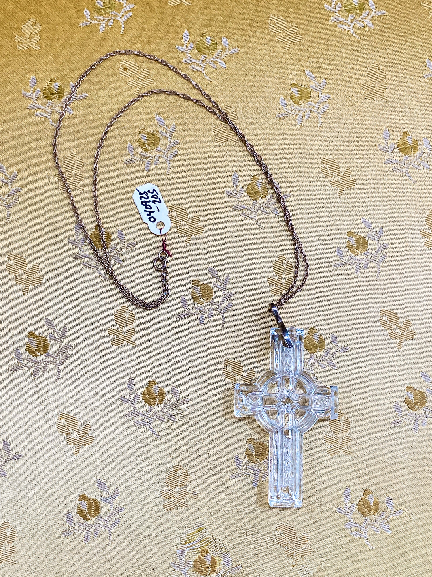 2004 Waterford Clear Crystal Celtic Cross Sterling Silver Pendant Necklace