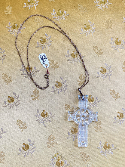 2004 Waterford Clear Crystal Celtic Cross Sterling Silver Pendant Necklace