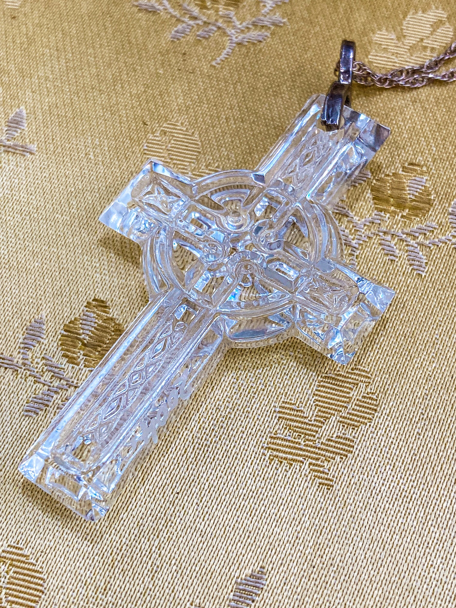 2004 Waterford Clear Crystal Celtic Cross Sterling Silver Pendant Necklace