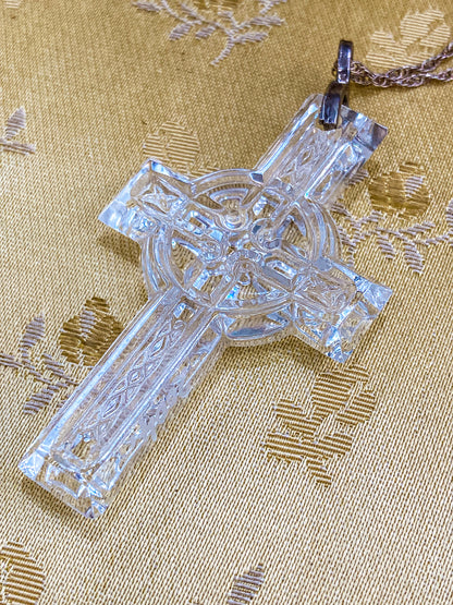 2004 Waterford Clear Crystal Celtic Cross Sterling Silver Pendant Necklace