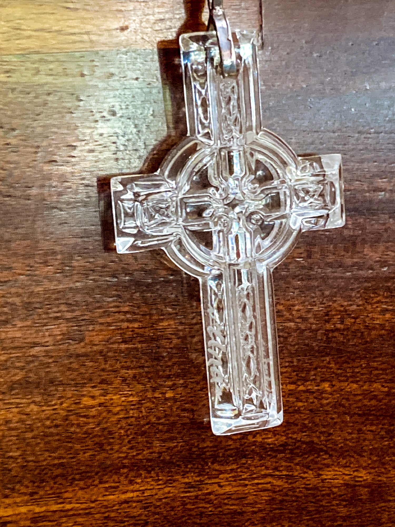 2004 Waterford Clear Crystal Celtic Cross Sterling Silver Pendant Necklace